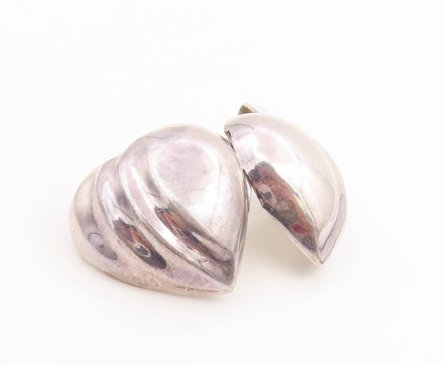 925 Sterling Silver Vintage Pendant Modernist Ribbed Love Heart OPENS  PT26129