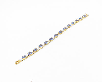 925 Sterling Silver  Tanzanite Shiny Two Tone XO Hinge Chain Bracelet  BT7834