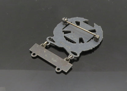 925 Sterling Silver  Vintage Oxidized Rifle Floral Wreath Brooch Pin  BP8202