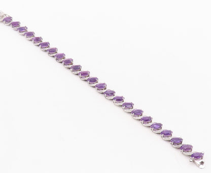 925 Sterling Silver Vintage Bracelet Swirly Carved Oval Cut Amethyst  BT10871