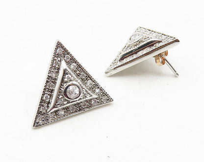925 Sterling Silver  Sparkling Cubic Zirconia Triangle Drop Earrings  EG5728