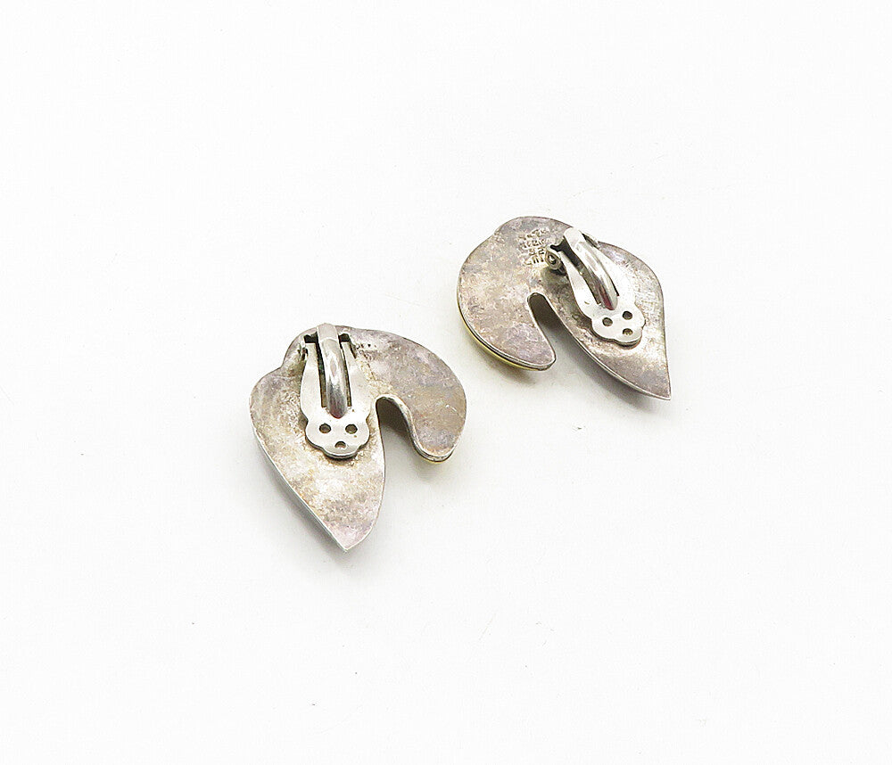 MEXICO 925 Silver  Vintage 2 Tone Modernist Non Pierce Drop Earrings  EG4787