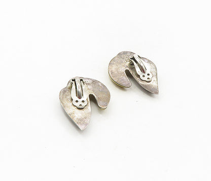 MEXICO 925 Silver  Vintage 2 Tone Modernist Non Pierce Drop Earrings  EG4787