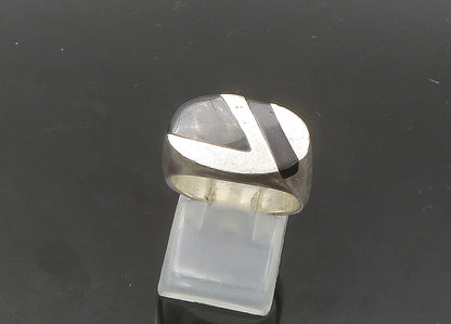 MEXICO 925 Silver  Vintage Inlaid Black Onyx Dome Band Ring Sz 7  RG21740