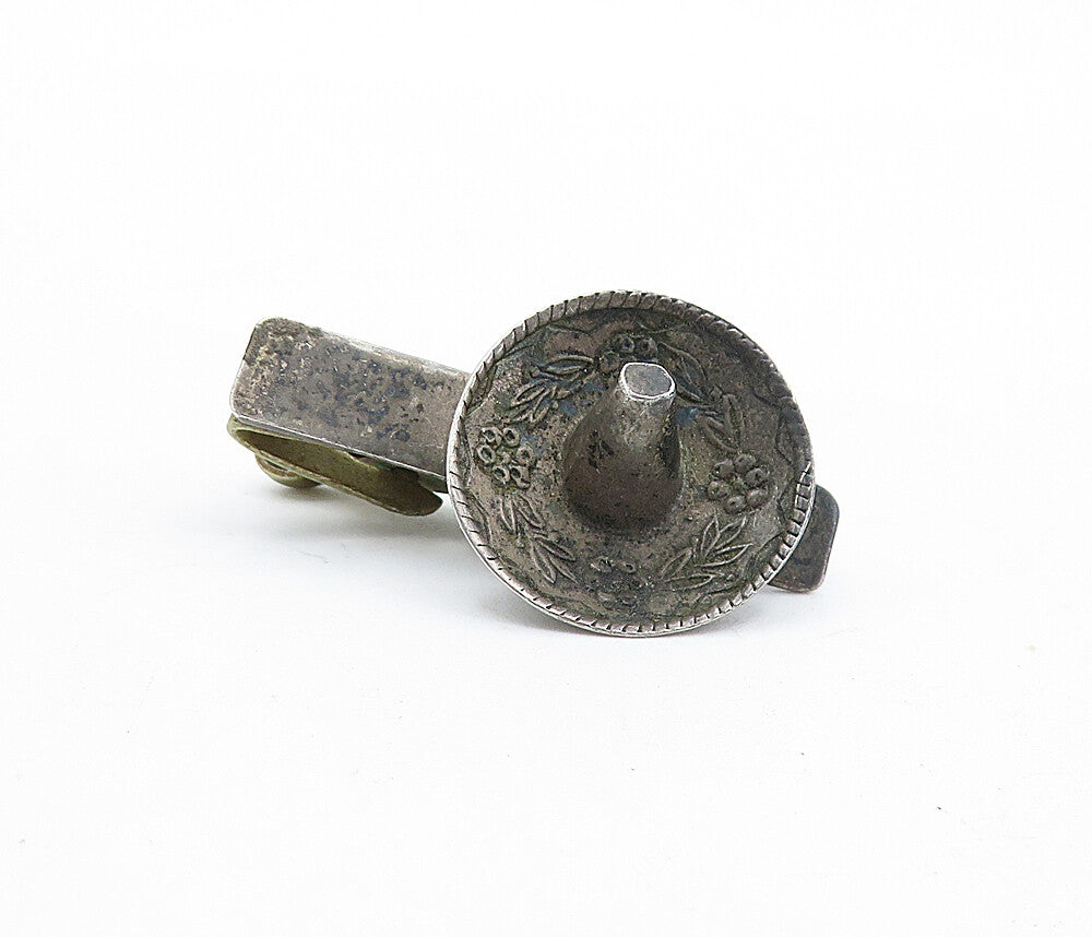 JM 925 Sterling Silver  Vintage Antique Petite Sombrero Motif Tie Clip  TR1241