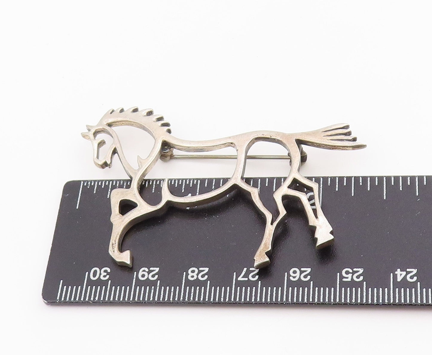 925 Sterling Silver Vintage Brooch Pin Modernist Running Horse Outline  BP12171