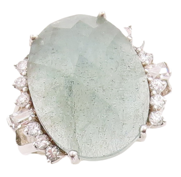 925 Sterling Silver Vintage Ring Large Oval Cut Gemstone & CZ  Sz 7.5  RG29187