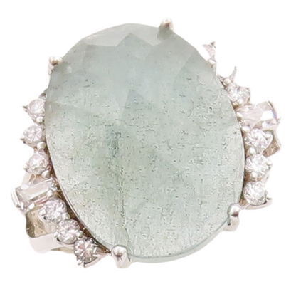 925 Sterling Silver Vintage Ring Large Oval Cut Gemstone & CZ  Sz 7.5  RG29187