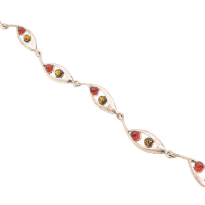 925 Sterling Silver  Vintage Petite Cabochon Cut Amber Chain Bracelet  BT8772