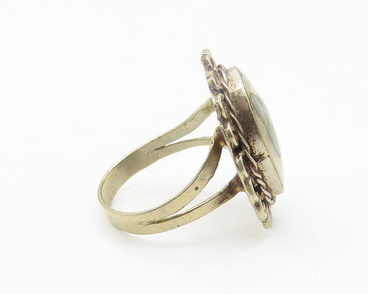 925 Sterling Silver  Vintage Abalone Shell Floral Cocktail Ring Sz 6  RG10968