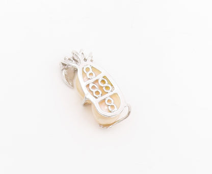 925 Sterling Silver Vintage Pendant Classic Twin Pearl CZ Floral Charm  PT25536