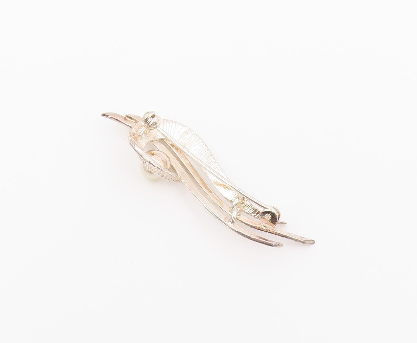 925 Sterling Silver Vintage Brooch Pin Modernist Pearl Ribbon Swirl  BP12639