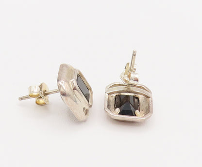 925 Sterling Silver  Vintage Emerald Cut Black Onyx Stud Earrings  EG12323