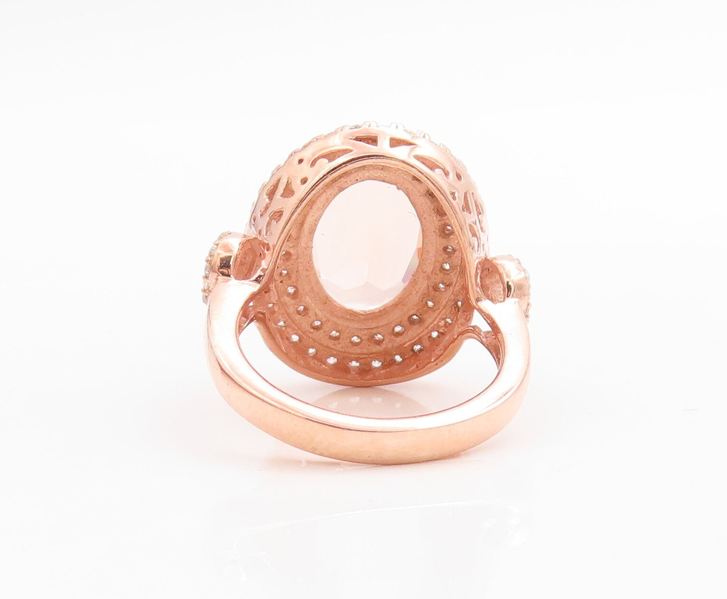 925 Sterling Silver Vintage Ring Gold Plated Oval Morganite & CZ  Sz 7  RG30545
