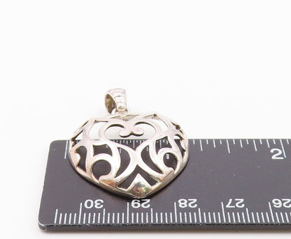 925 Sterling Silver  Vintage Swirl Cutout Love Heart Dome Pendant  PT19664