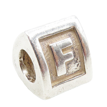 PANDORA 925 Silver  Vintage Petite Shiny F Initial Bead Charm Pendant  PT7478