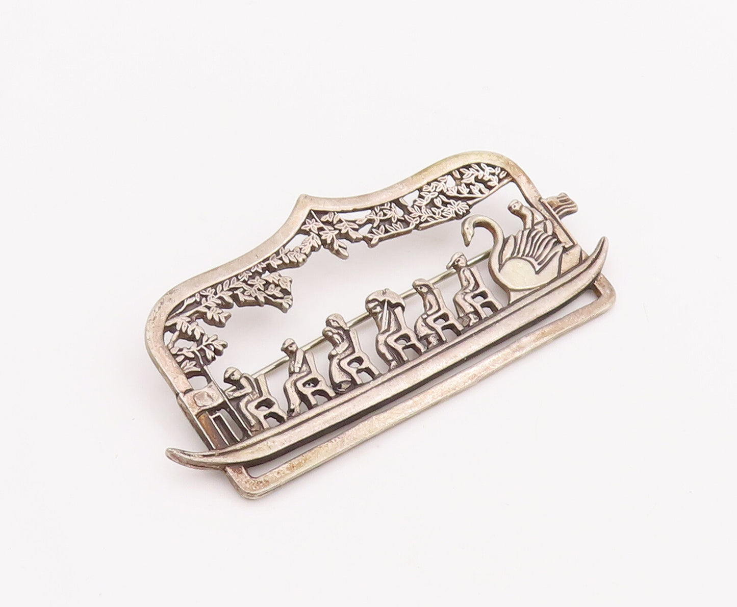 925 Sterling Silver Vintage Brooch Pin HAND & HAMMER Ceremony Landscape  BP11022