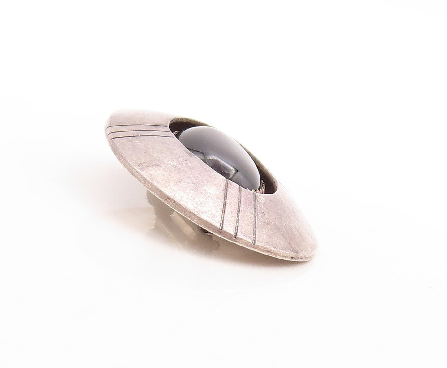 925 Sterling Silver Vintage Brooch Pin SOUTHWESTERN Oval Onyx Carved BP11404