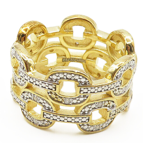 925 Sterling Silver  Genuine Diamonds Gold Plated Band Ring Sz 7  RG18110