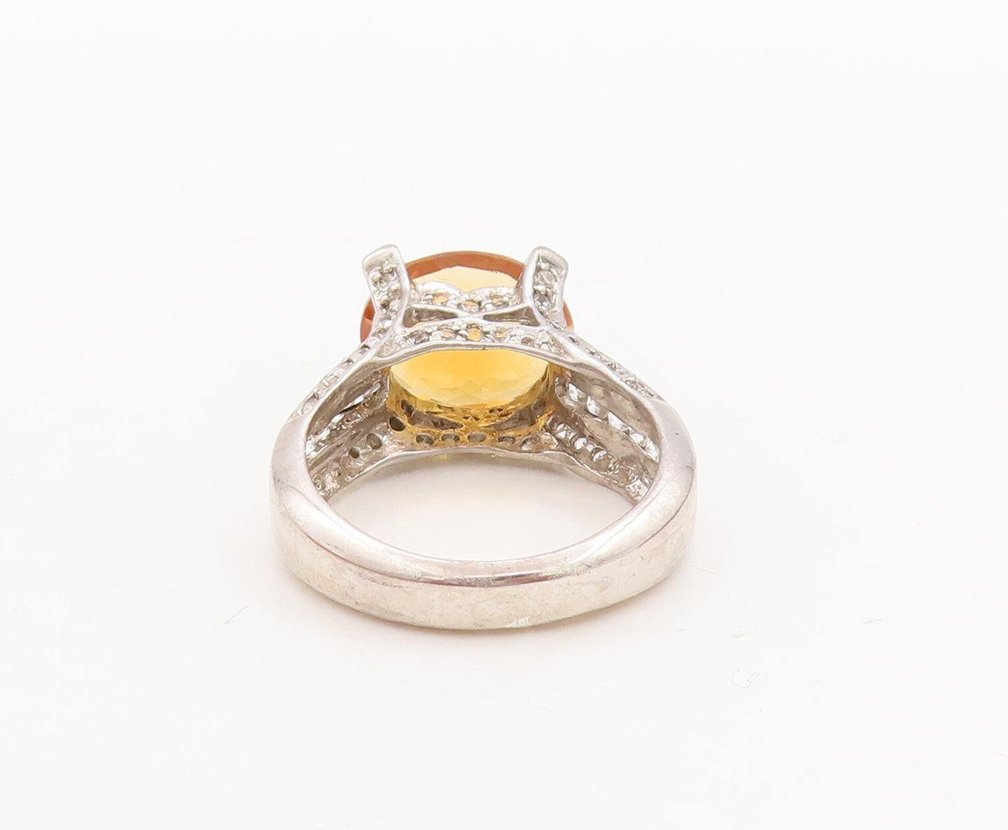 925 Sterling Silver Vintage Ring Citrine Princess Cut Topaz Neck  Sz 7  RG29169