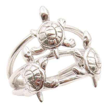 925 Sterling Silver Vintage Ring Triple Turtle Split Shank Moves  Sz 7  RG35414