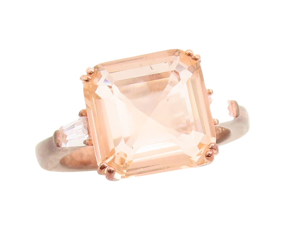925 Sterling Silver Vintage Ring Rose Gold Plated Morganite & CZ  Sz 7  RG30103