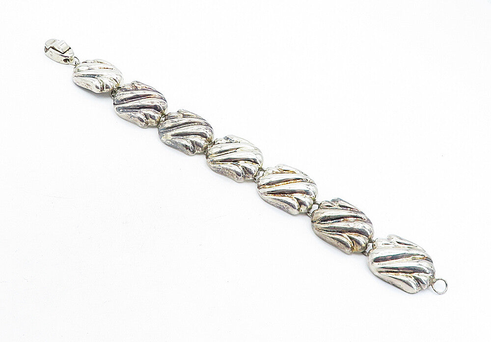 925 Sterling Silver  Vintage Shiny Hollow Fluted Link Chain Bracelet  BT1913