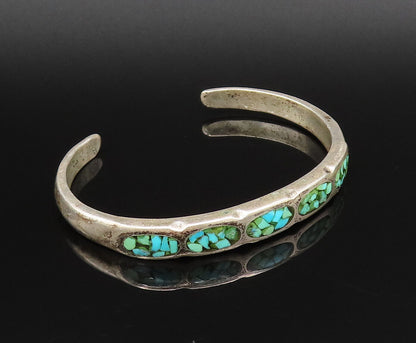 ZUNI NAVAJO 925 Silver - Vintage Crushed Turquoise Cuff Bracelet - BT9648