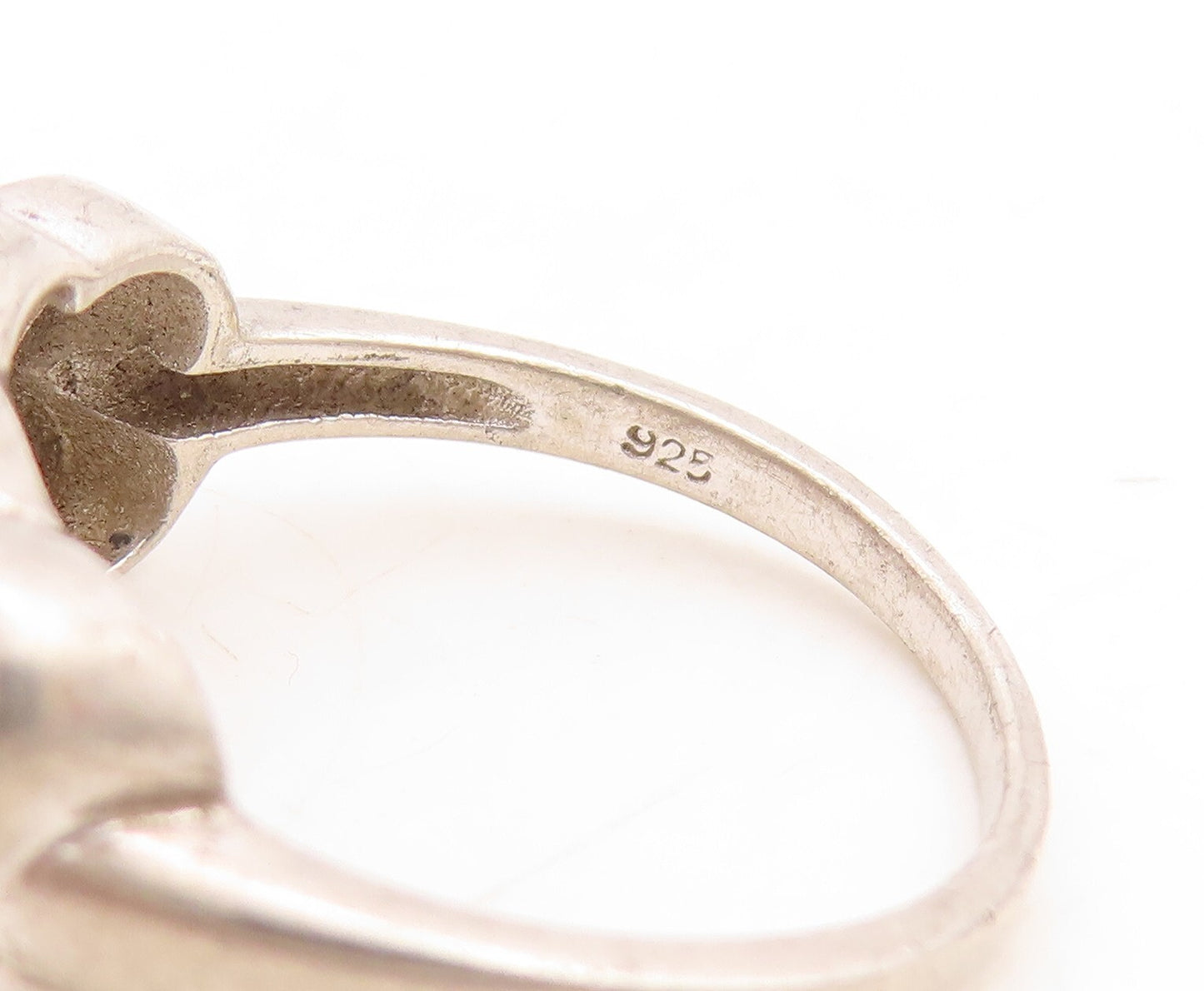 925 Sterling Silver Vintage Ring Topaz Inlay Infinity Hearts Cutout Sz 8 RG31629