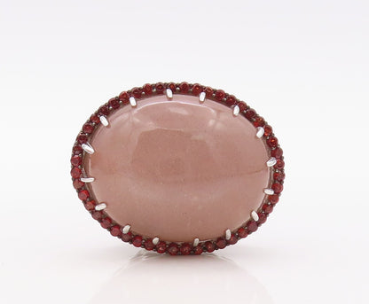 925 Sterling Silver Vintage Ring Large Cabochon Gemstone Halo CZ  Sz 7  RG30828