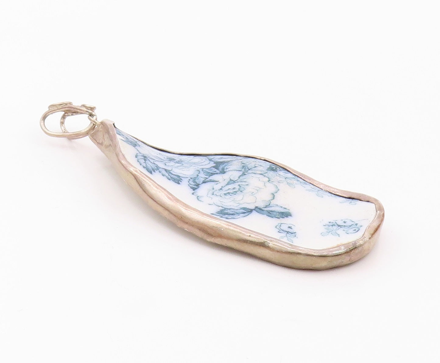 925 Sterling Silver  Vintage Blue Floral Detail Swirl Bail Pendant  PT11491