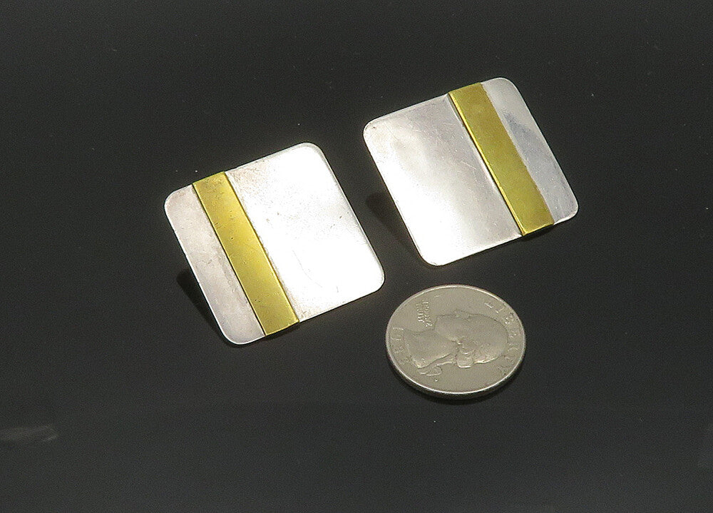 DESIGNER 925 Sterling Silver  Vintage Two Tone Non Pierce Earrings  EG9986