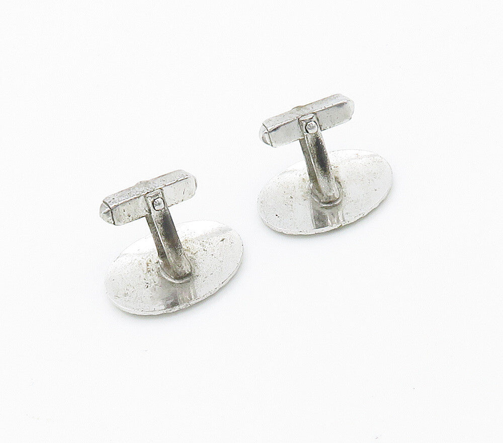 925 Sterling Silver  Vintage Shiny Oval Etched Detail Cufflinks  TR2168