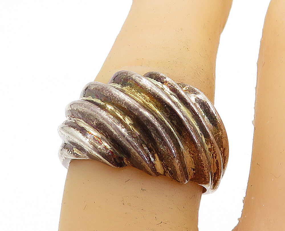 925 Sterling Silver  Vintage Dark Tone Fluted Dome Band Ring Sz 7  RG5872