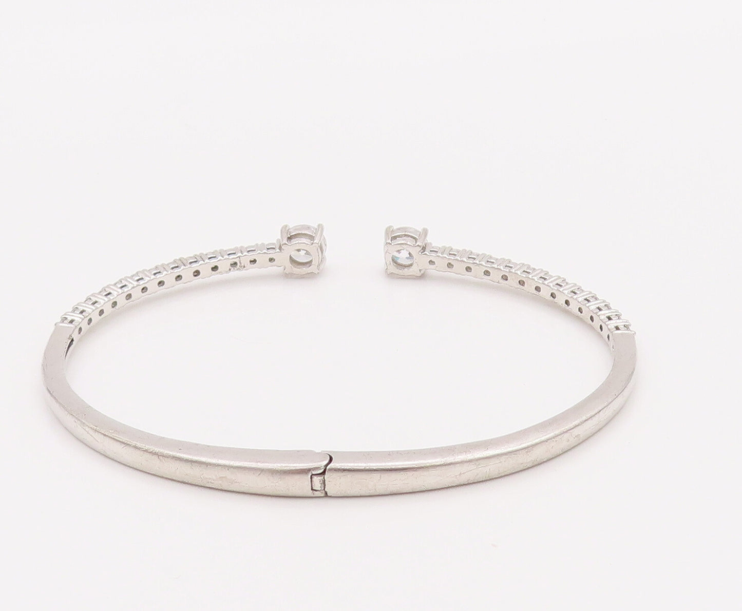 925 Sterling Silver Vintage Bracelet Minimalist Hinged CZ Inlay Band  BT10198