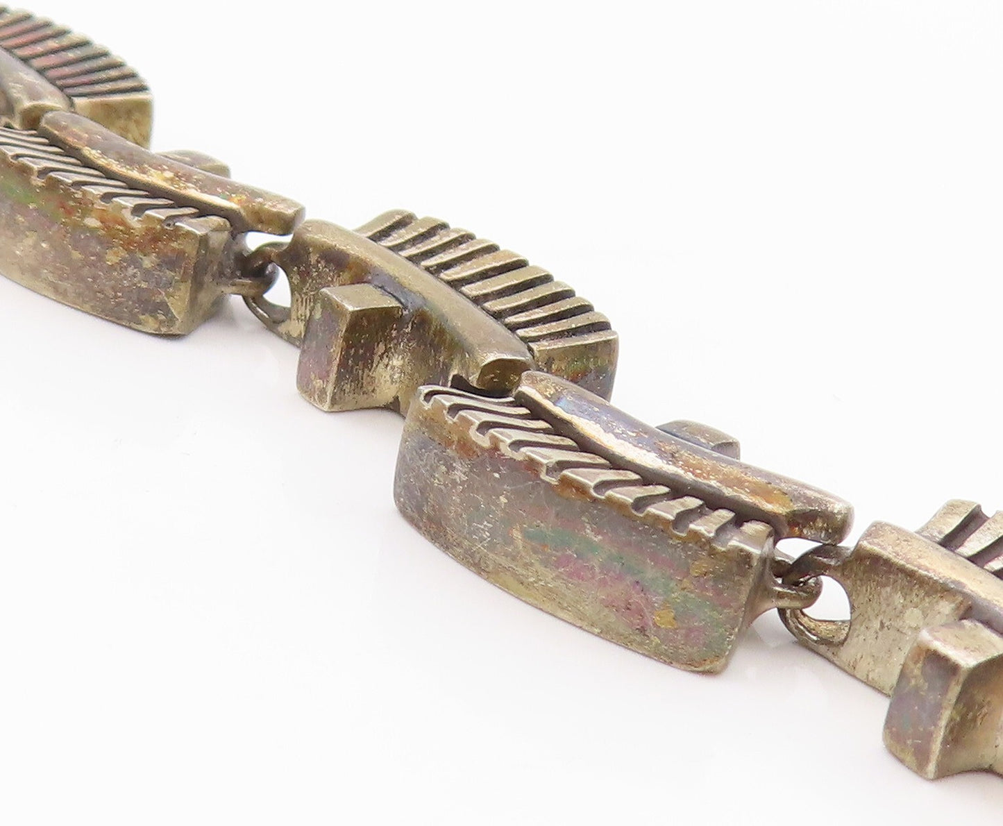 925 Sterling Silver Vintage Bracelet Carved Brush Design Toggle Lock  BT11076