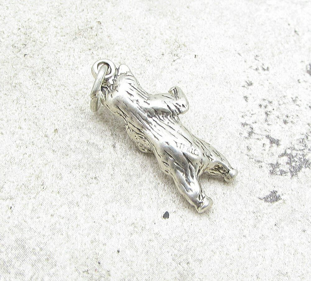 925 Sterling Silver Vintage Sculpted Bear 3D Charm Pendant  PT1056