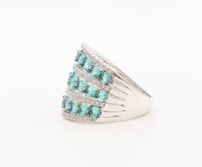 925 Sterling Silver Vintage Ring Designer Aqua & White CZ Bands  Sz 8.5  RG30150