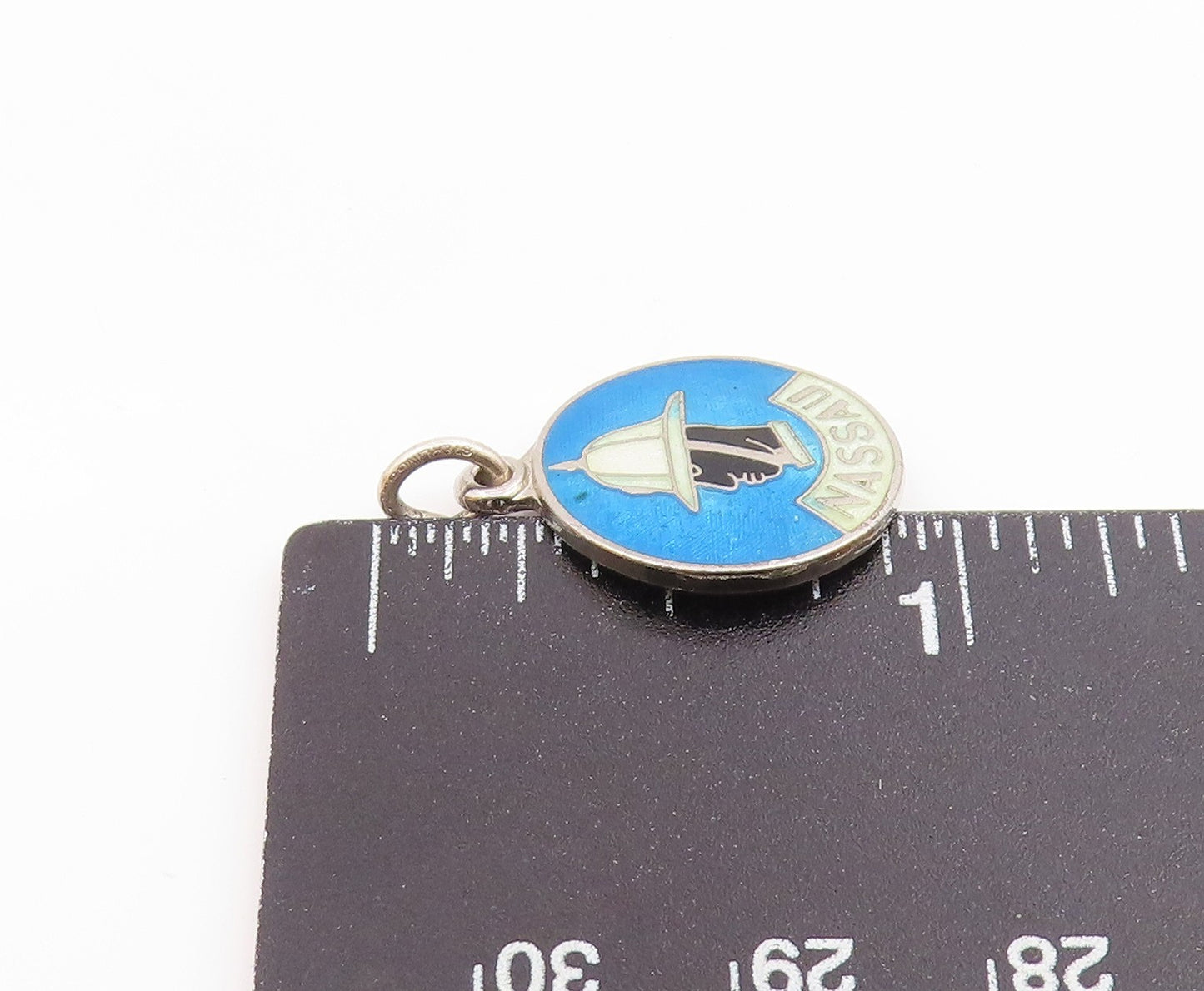 925 Sterling Silver  Vintage Enamel Nassau Man In Helmet Pendant  PT15889