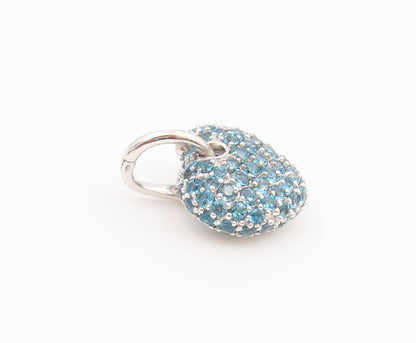 925 Sterling Silver Vintage Pendant Elegant Blue Topaz Love Heart Charm  PT26421