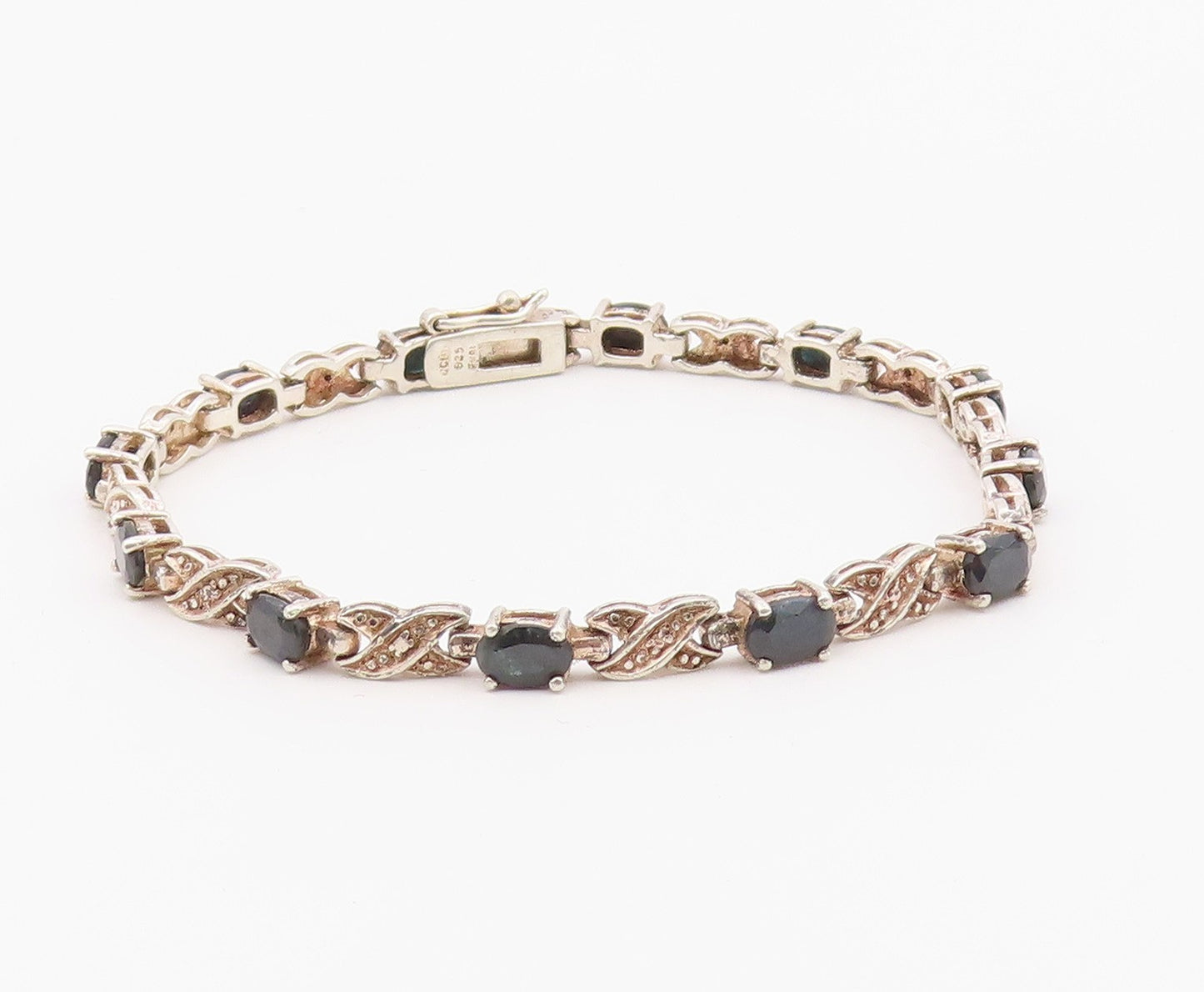 925 Sterling Silver  Vintage Sapphire XO Hugs & Kisses Chain Bracelet  BT8604