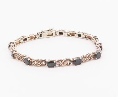 925 Sterling Silver  Vintage Sapphire XO Hugs & Kisses Chain Bracelet  BT8604