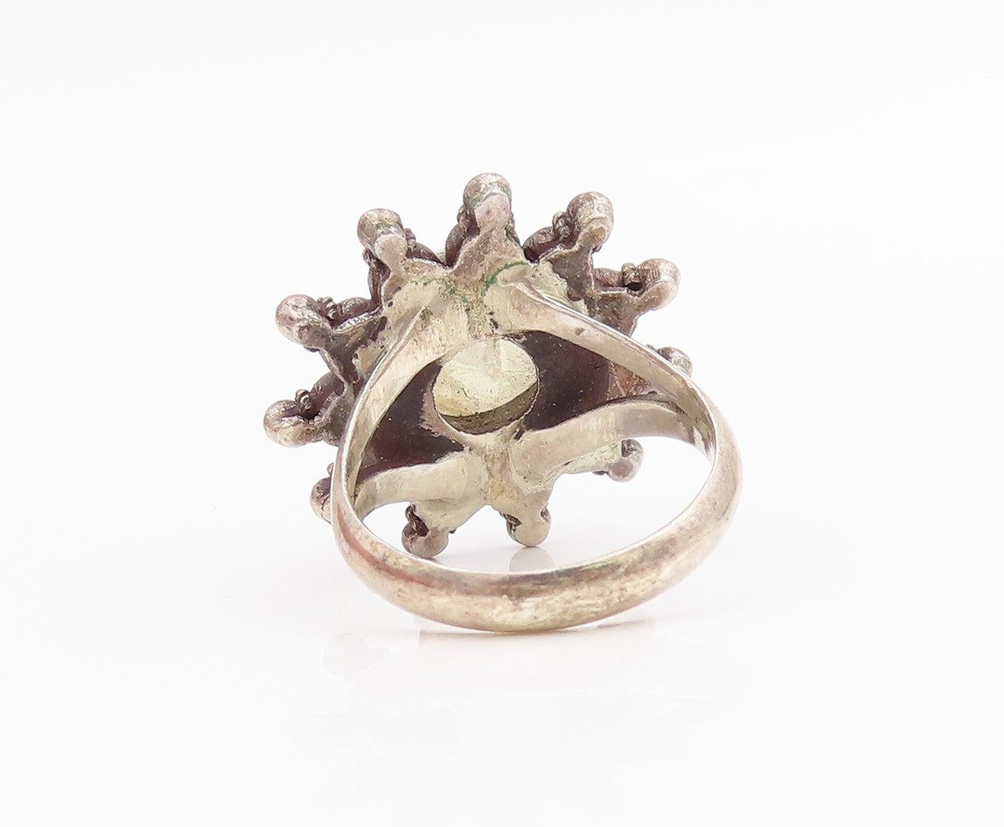 925 Sterling Silver Vintage Ring Cabochon Moonstone Floral Band  Sz 7  RG35436