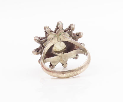 925 Sterling Silver Vintage Ring Cabochon Moonstone Floral Band  Sz 7  RG35436