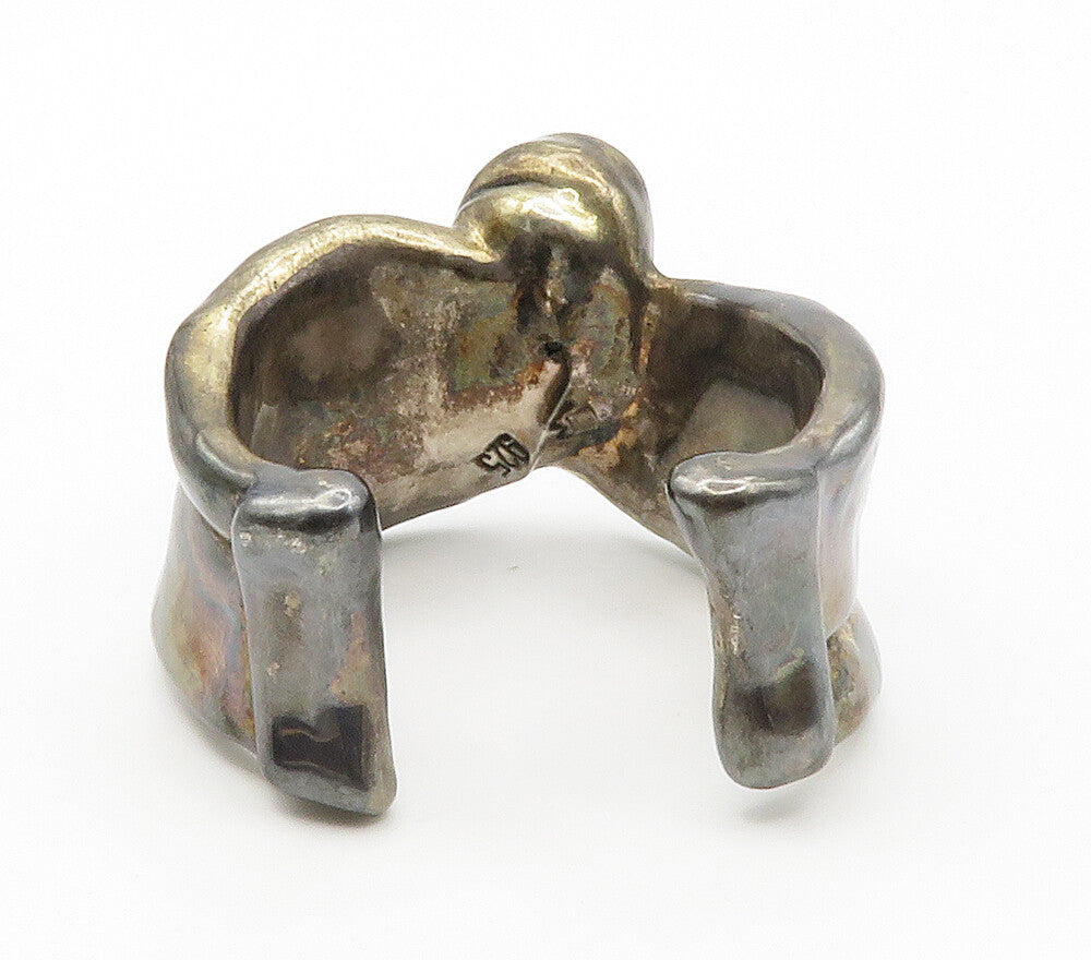 ISRAEL 925 Sterling Silver  Vintage Dark Tone Sculpted Cuff Bracelet  BT5842