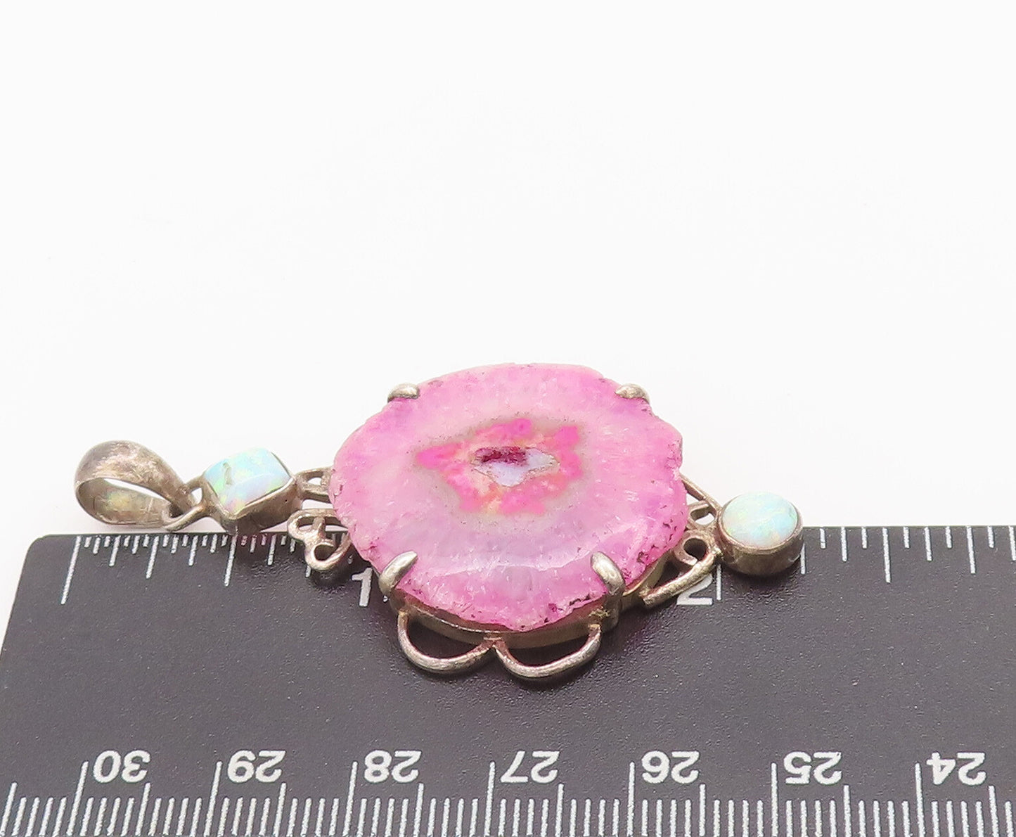 925 Sterling Silver Vintage Pendant Cabochon Solar Quartz & Fire Opal  PT22749