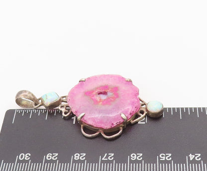 925 Sterling Silver Vintage Pendant Cabochon Solar Quartz & Fire Opal  PT22749