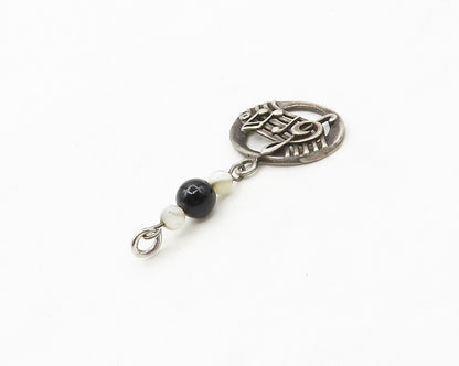 SHUBE 925 Silver  Vintage Black Onyx & Mother Of Pearl Music Pendant  PT13720