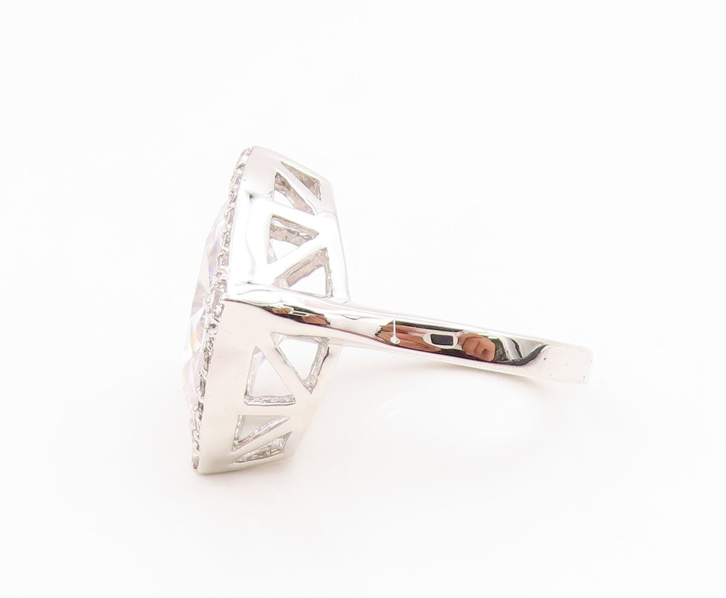 925 Sterling Silver Vintage Ring Faceted CZ Halo Statement Band  Sz 7  RG35659