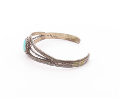 925 Sterling Silver Vintage Bracelet NAVAJO Turquoise Split Roped Cuff  BT11185